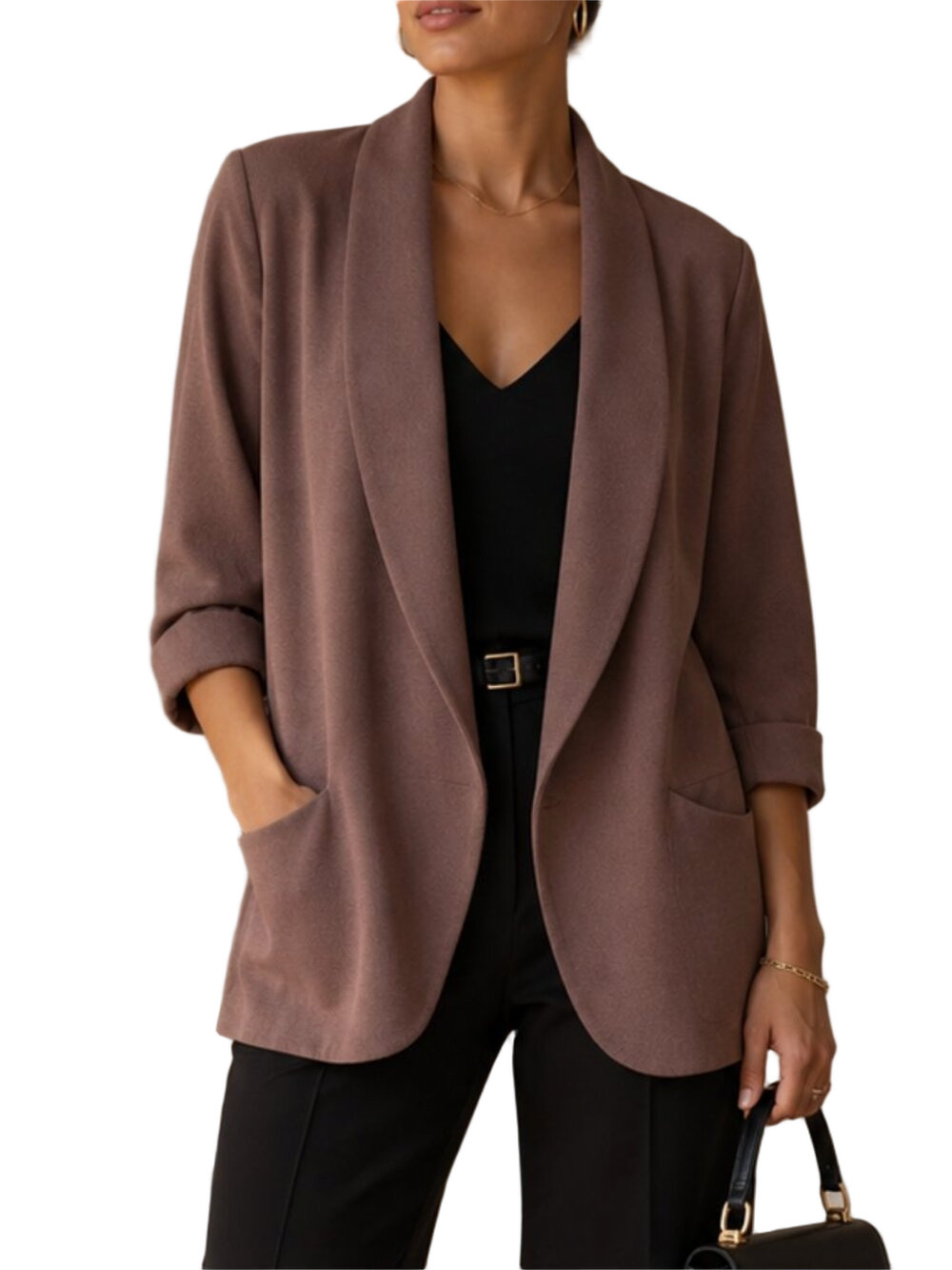 Aritzia Wilfred Brown Chevalier Blazer Open-Front Draped Blazer 4